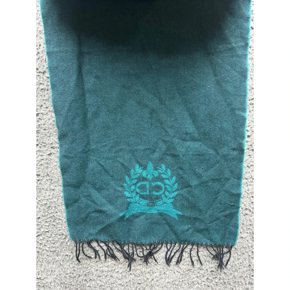 Vintage Christian Dior Printed‎ Logo Cashmerre Scarf Teal 63.5